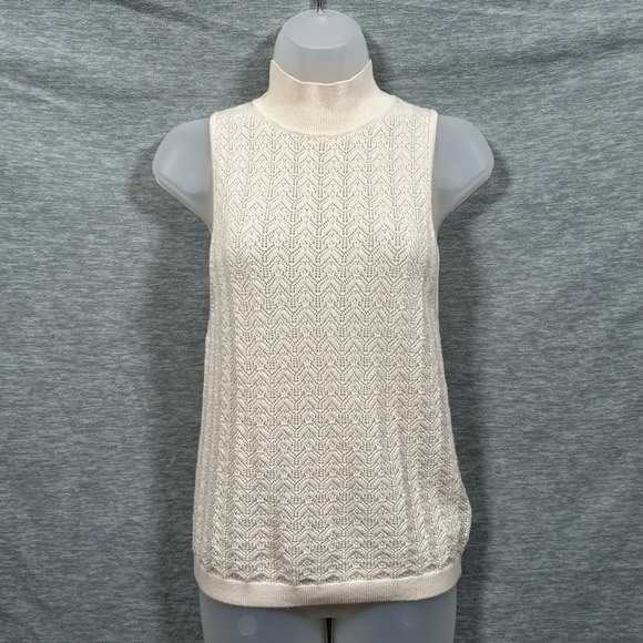 GAP Cardigan Sweater Womens Small‎ Ivory Preppy Academia Mock Neck Open Knit - Picture 3 of 11